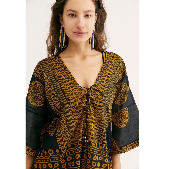 Free People Lace Up Open Back Printed Romper - Picture 3 of 3